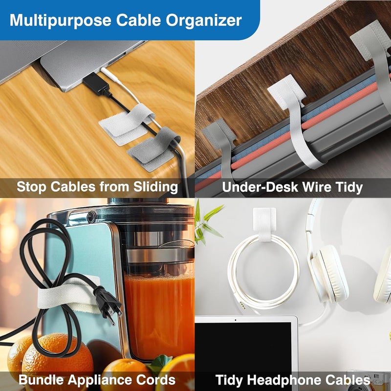 Tapsi Cable Management Kit – 40 Self-Adhesive Hook and Loop Ties with 2 Extension Straps – Made with 3M Tape, Back-Sticky Cord Organizer for Under Desk, Wall, Home, Office – Adjustable Wire Holders - Image 5